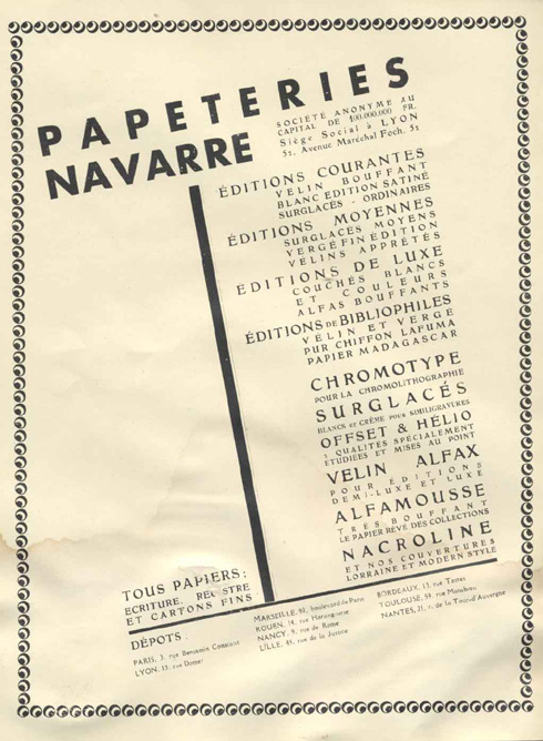 Publicité Navarre 1934 Annuaire de l'école Centrale